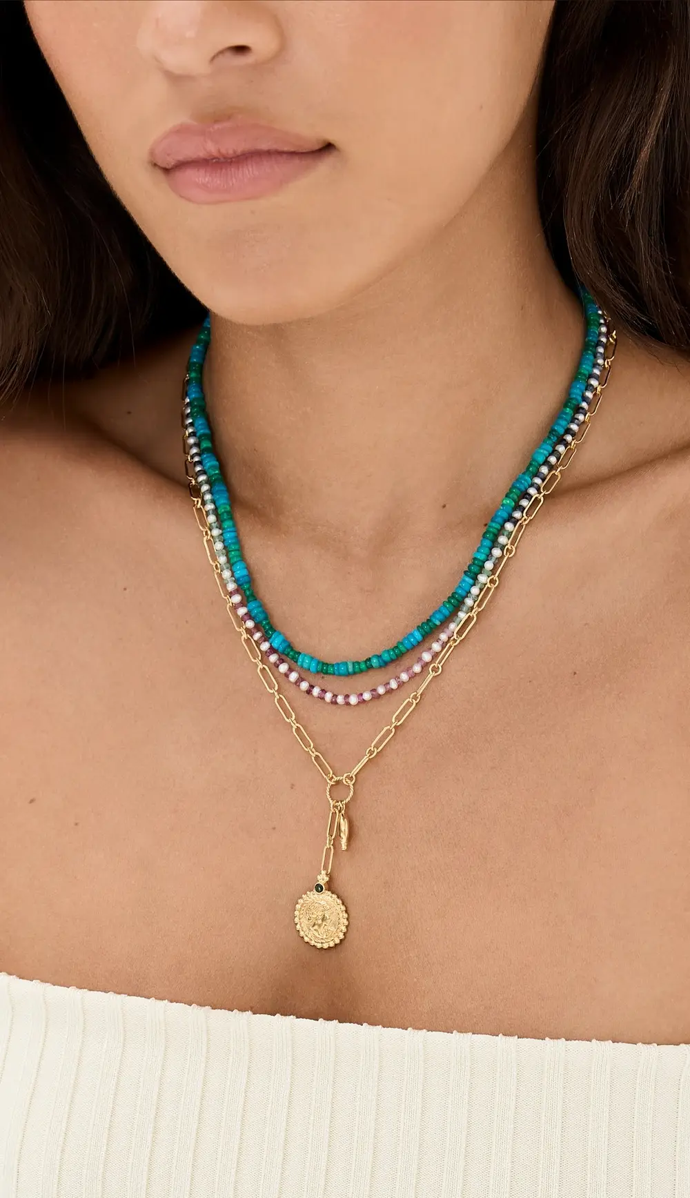 JIA JIA 14k Mini Blue Green Stripe Opal Necklace