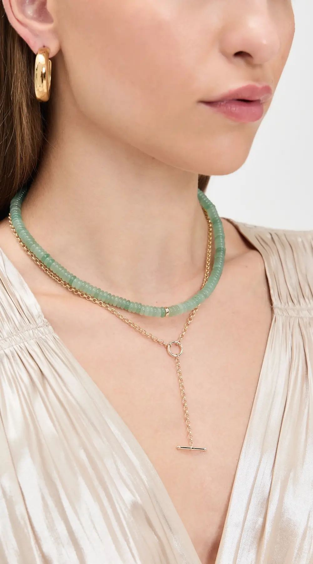 EF Collection 14k Jumbo Green Aventurine Bead Necklace