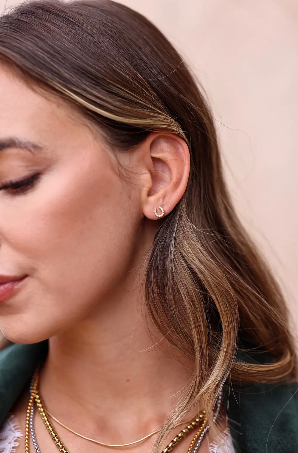 Horseshoe Pave Stud Earrings - Silver