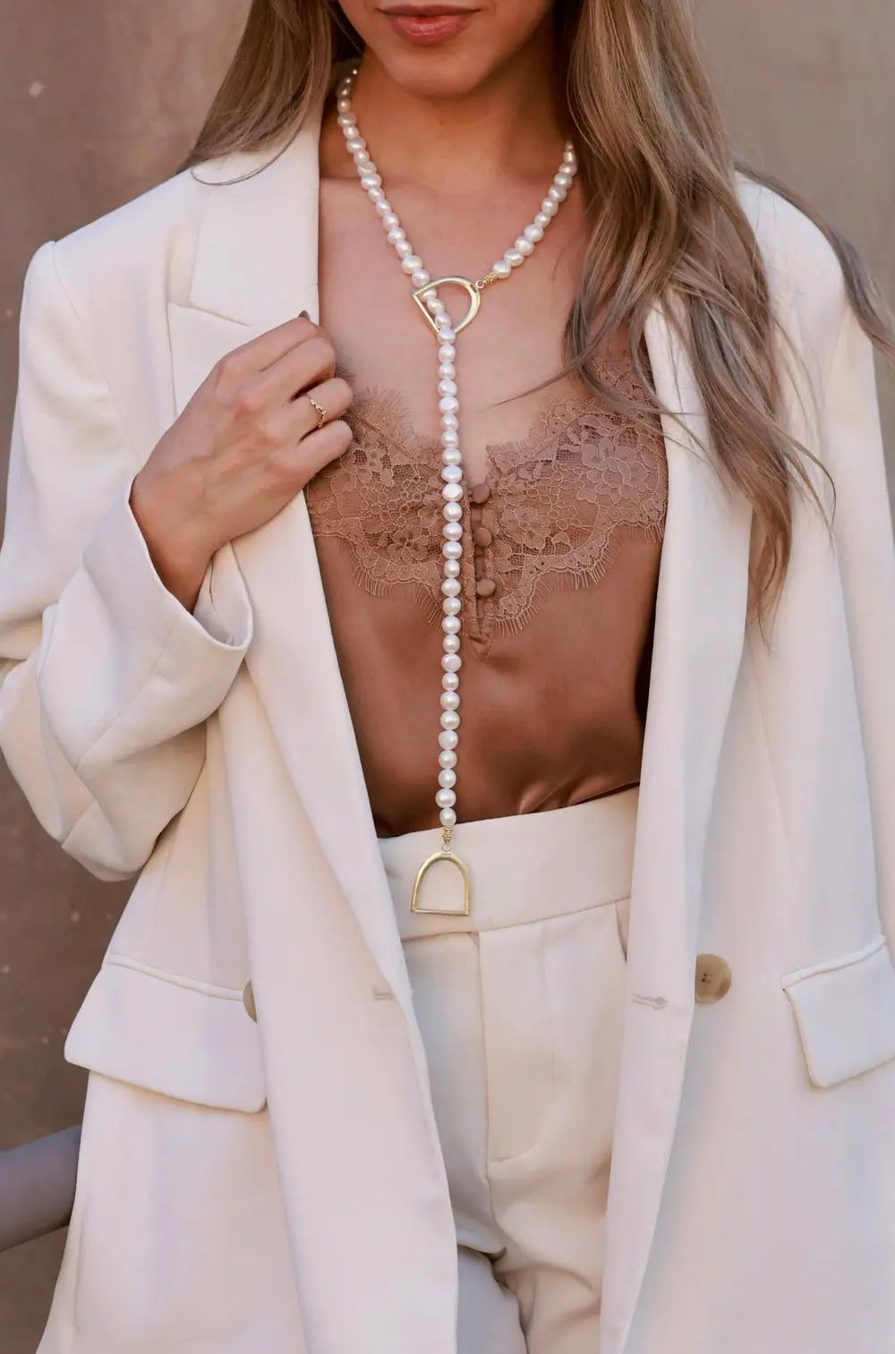 Stirrup Pearl Lariat Necklace