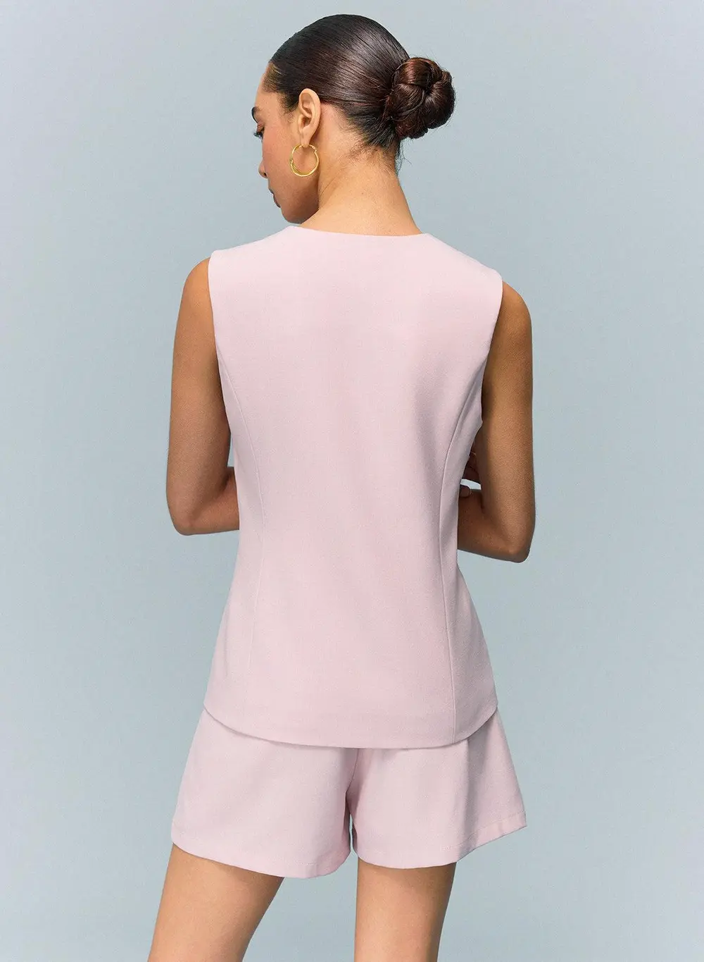 V-Neck Buttoned Vest with Shorts Set