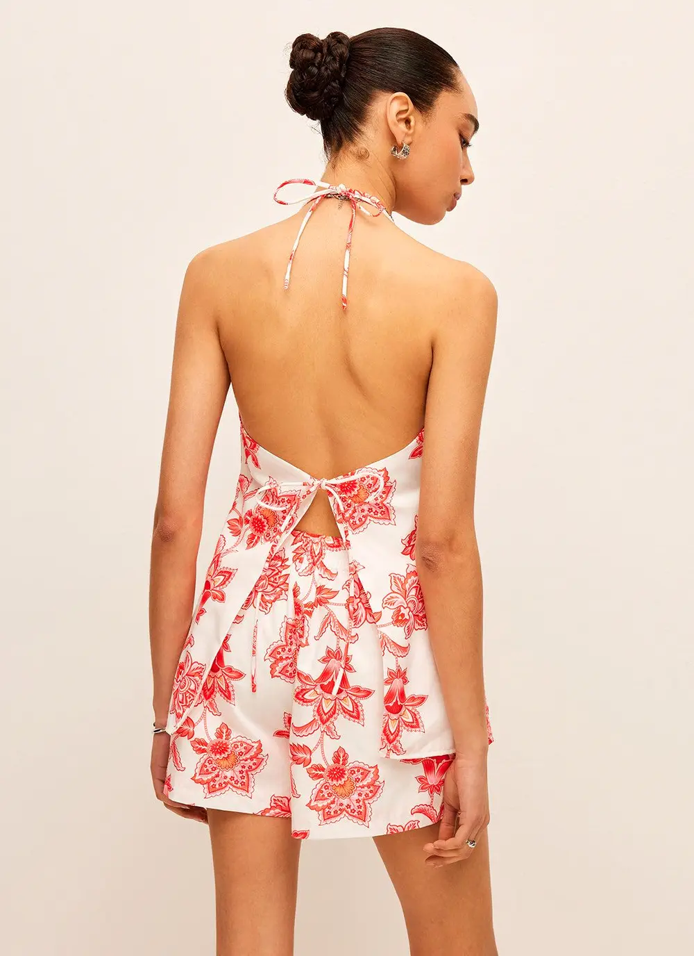 Floral Halter Neck Tie-Front Shorts Set