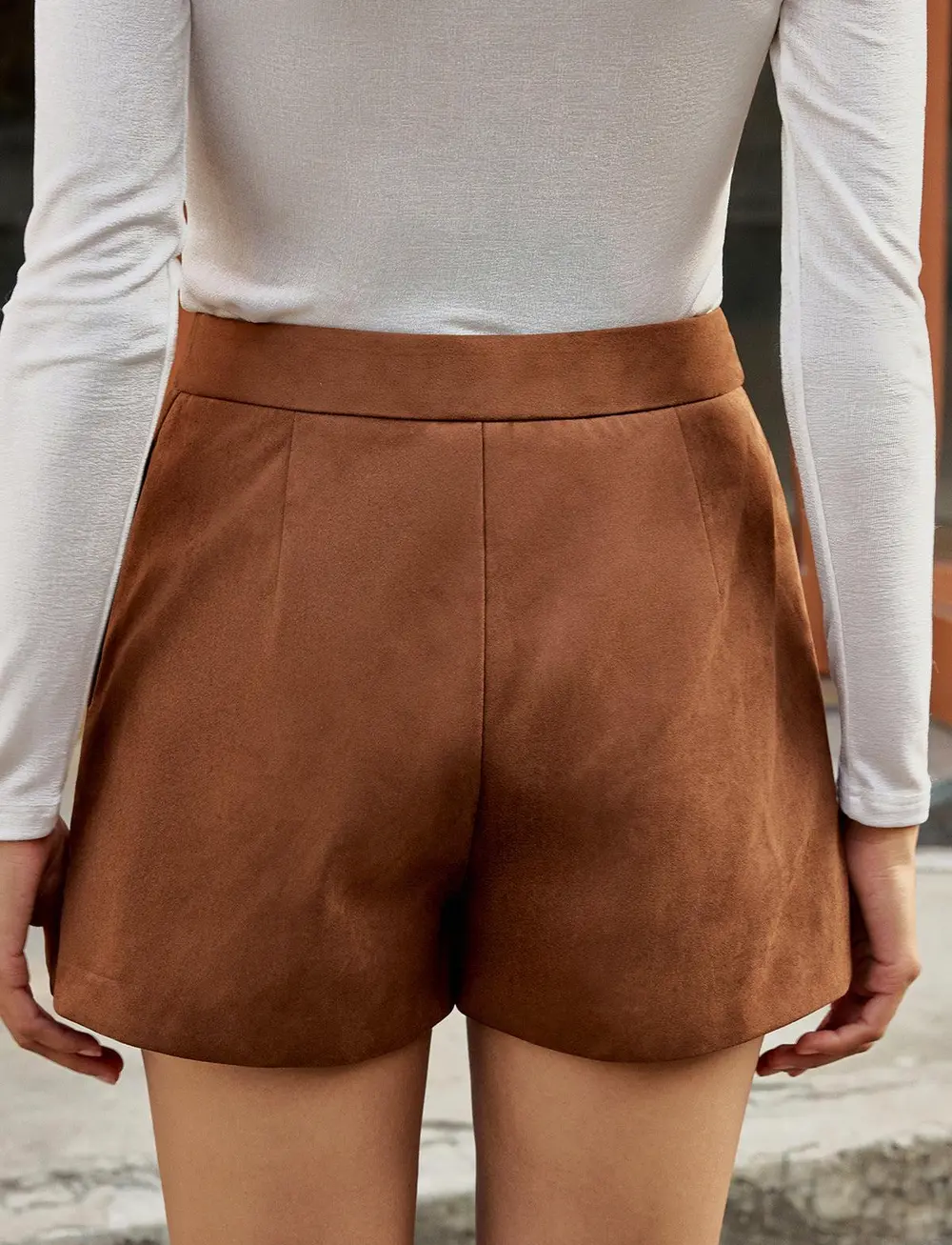 High-Waist Suede Effect Shorts