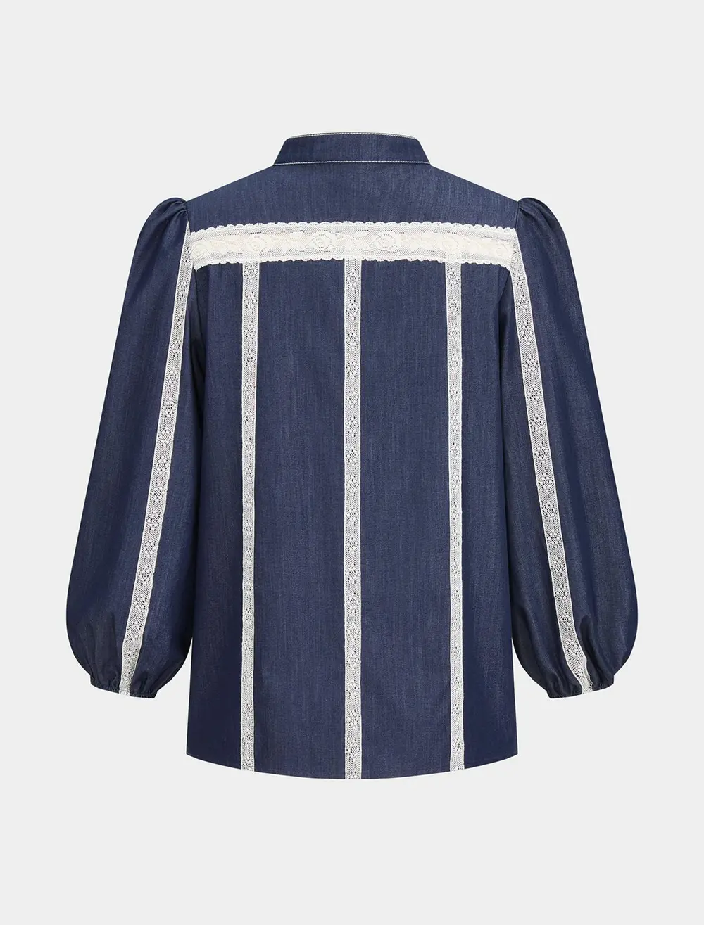 Lace Panel Faux Denim Shirt & Shorts Set