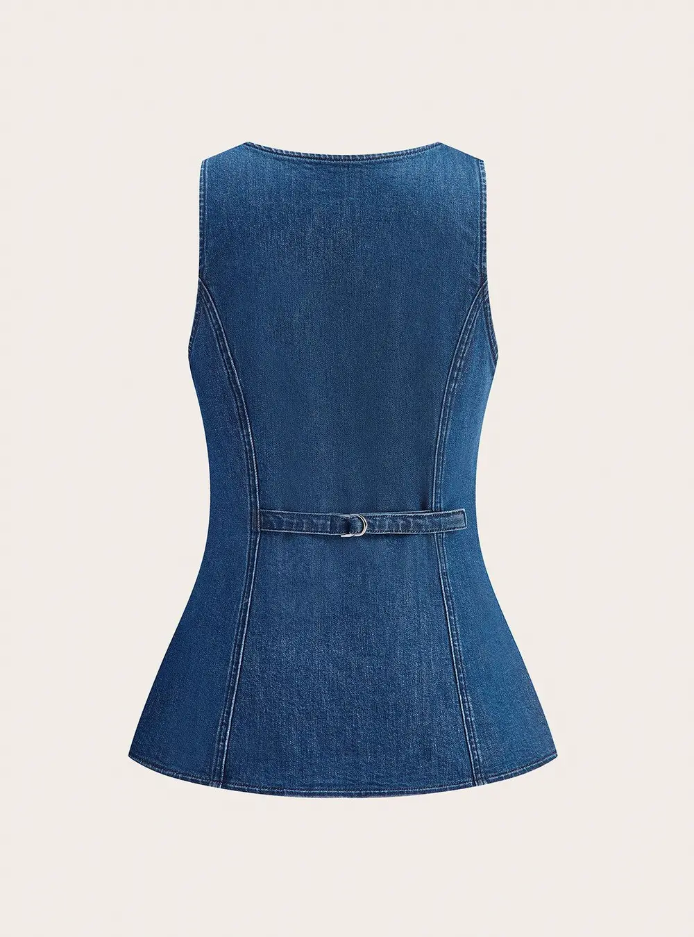 Metal Button Tie-Back Denim V-Neck Shorts Set