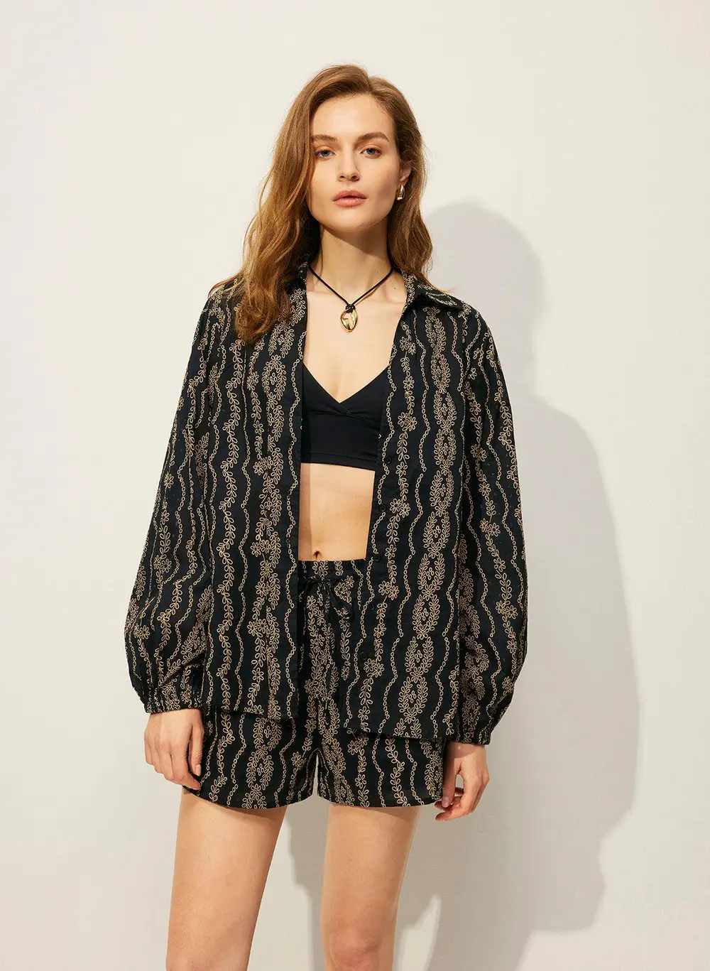 Printed Shirt Shorts Set Without Belt