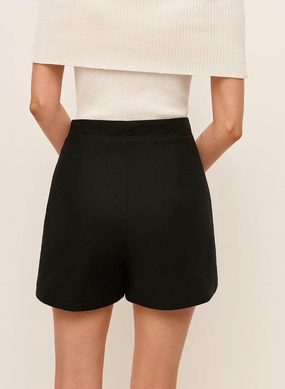 Cotton & Linen Pocket Detail Shorts Without Belt