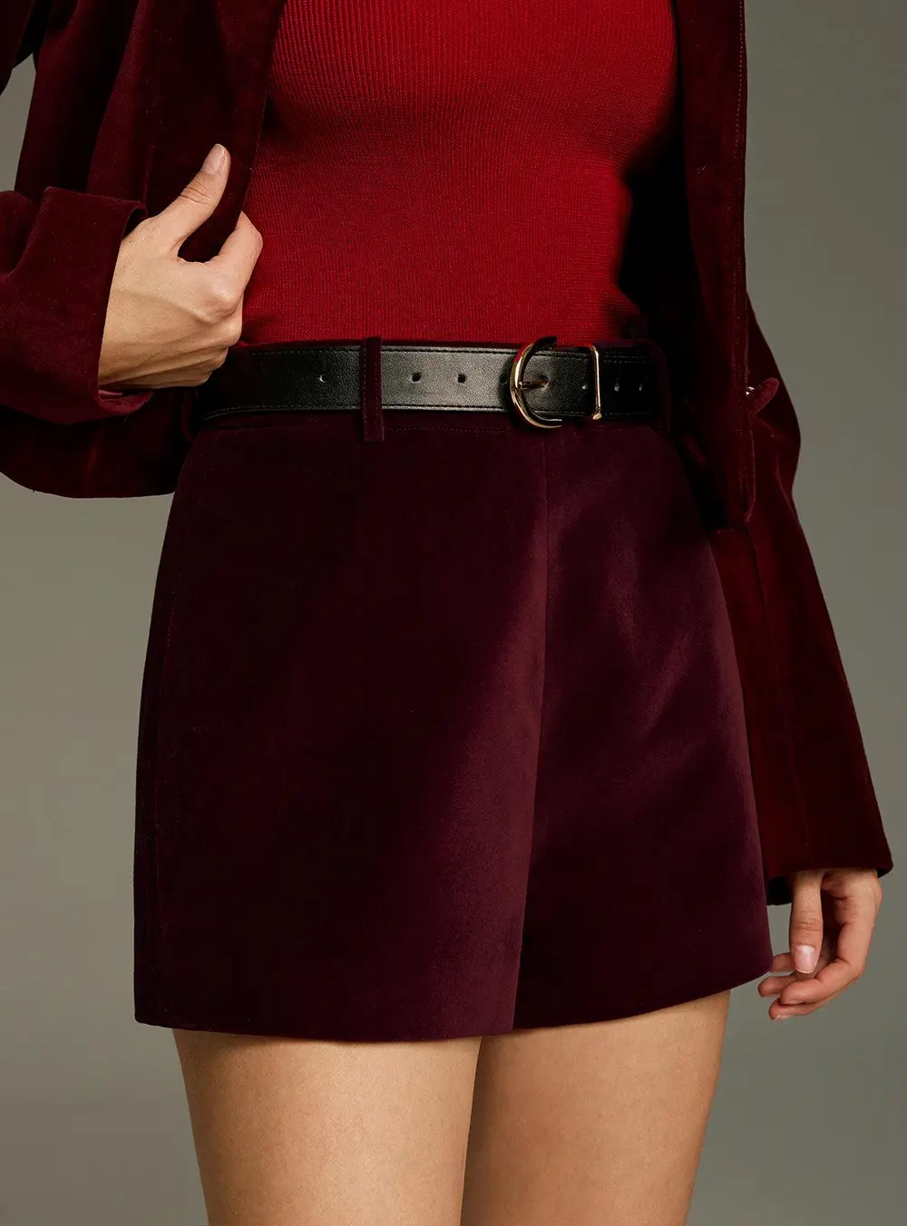 Belted Velvet Mini Shorts