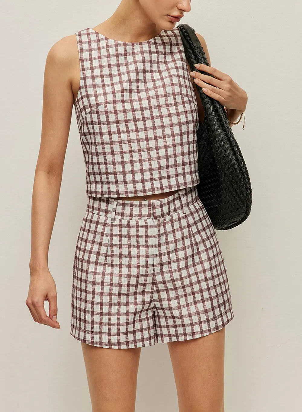 Checkerboard Sleeveless Crop Top With Shorts Set