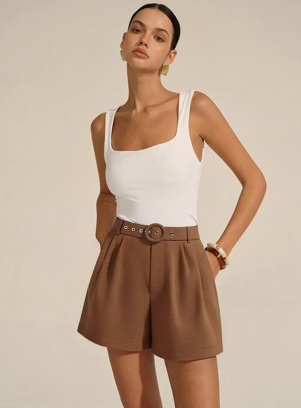 Belted Mid-Waisted Shorts