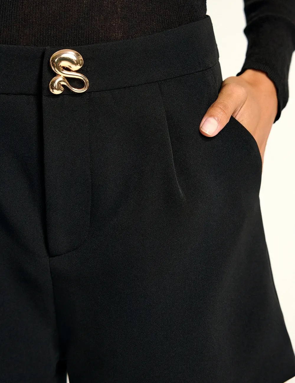 Metal Detail Mid-Waist Shorts