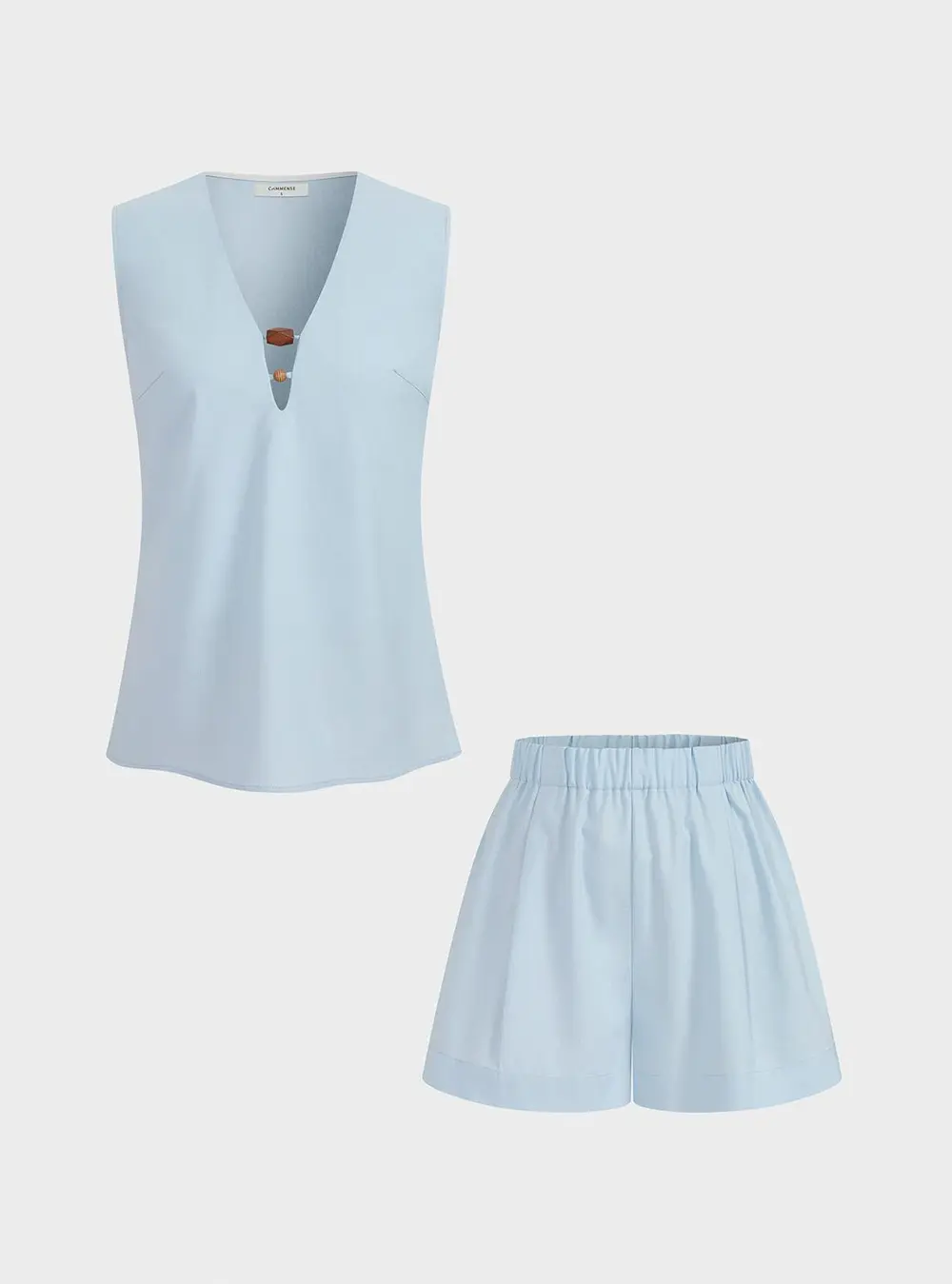 Beaded Linen Blend Top & Shorts Set