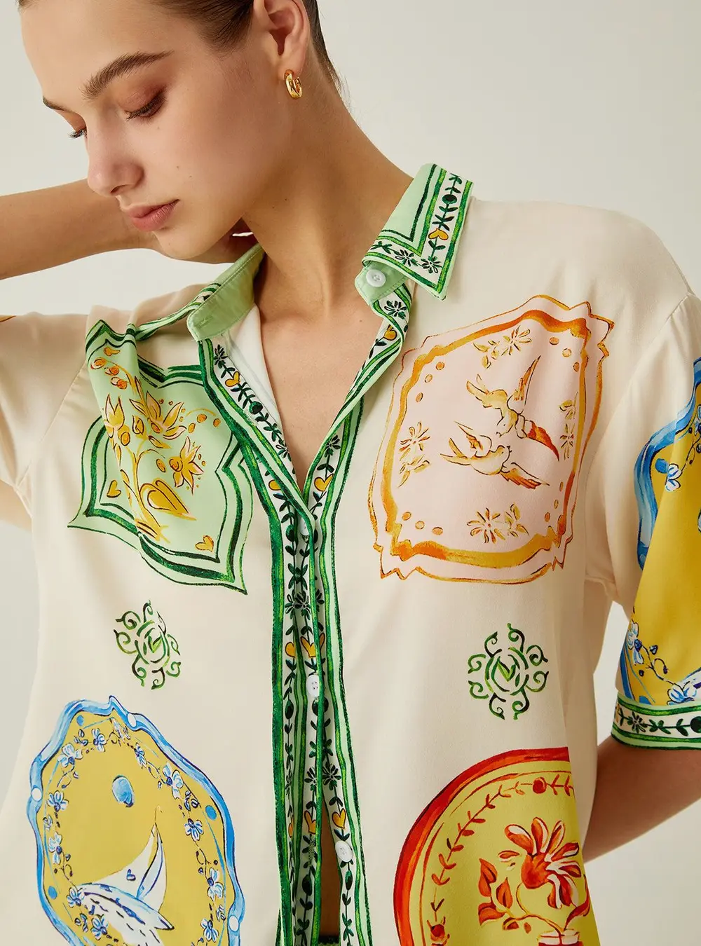 Loosen Printed Satin Shorts Set