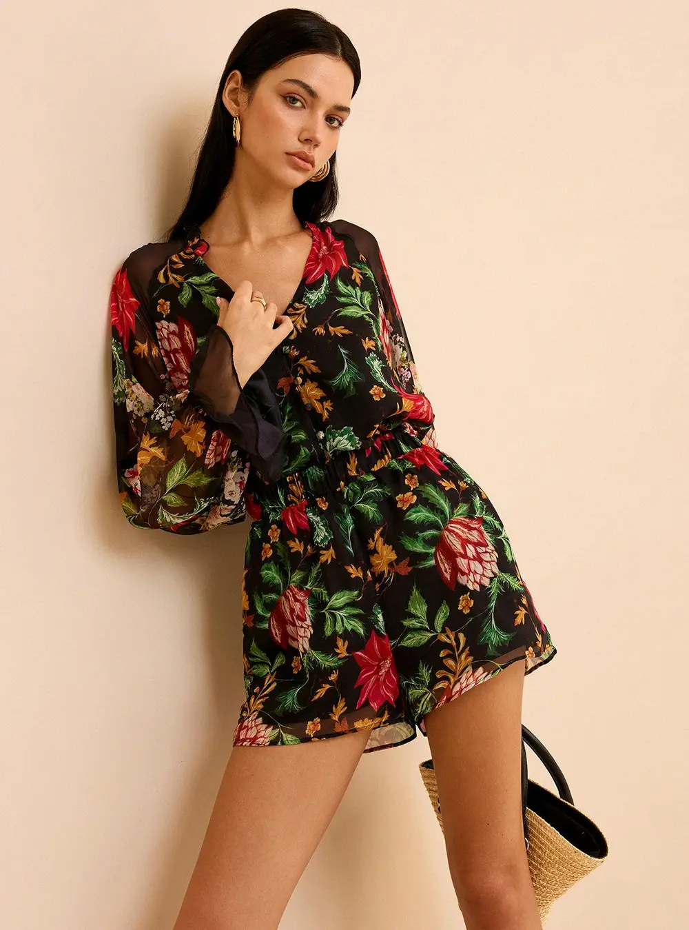 Chiffon Floral Print Elastic Waist Shorts