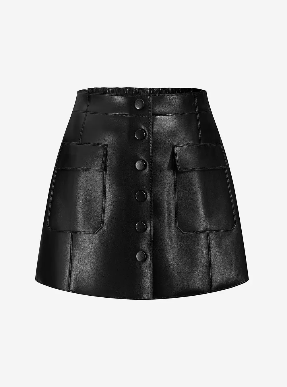Button-Front Faux Leather Skort