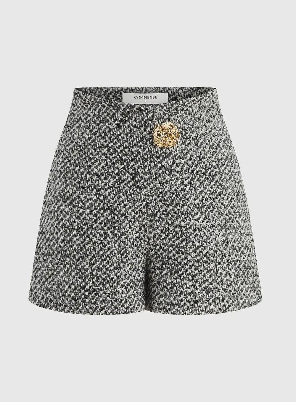 Metal Detail Tweed High-Waist Shorts