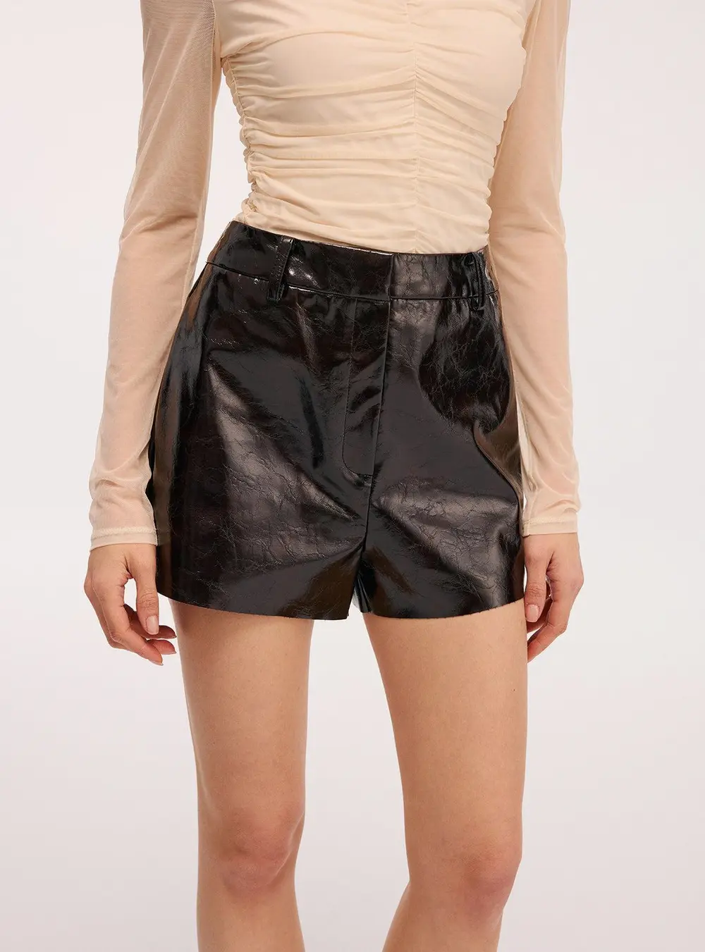 Crinkled Faux Leather Mid-Waist Shorts