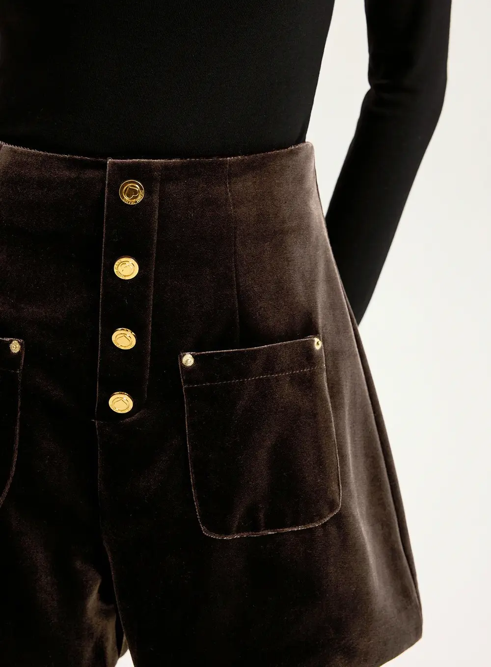 Velvet Mid-Waist Button-Front Shorts