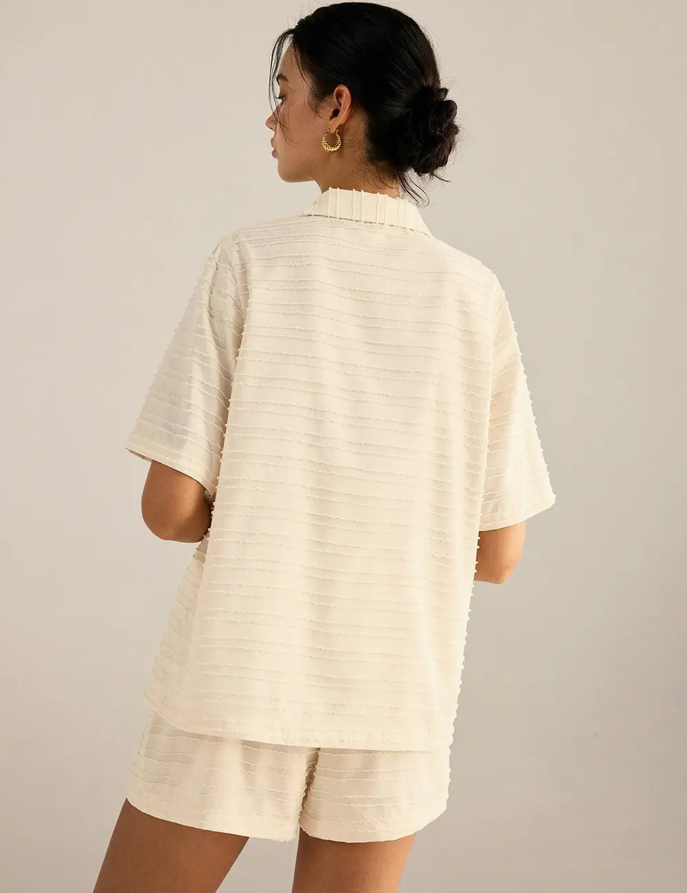 Textured Short-Sleeve Blazer and Shorts Set