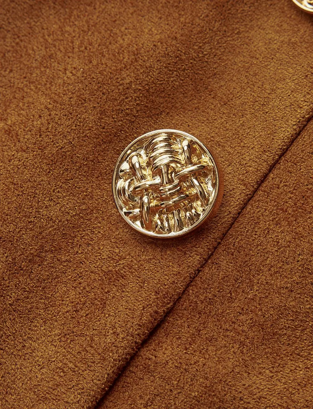 Embellished Button Suede Effect High-Waisted Shorts