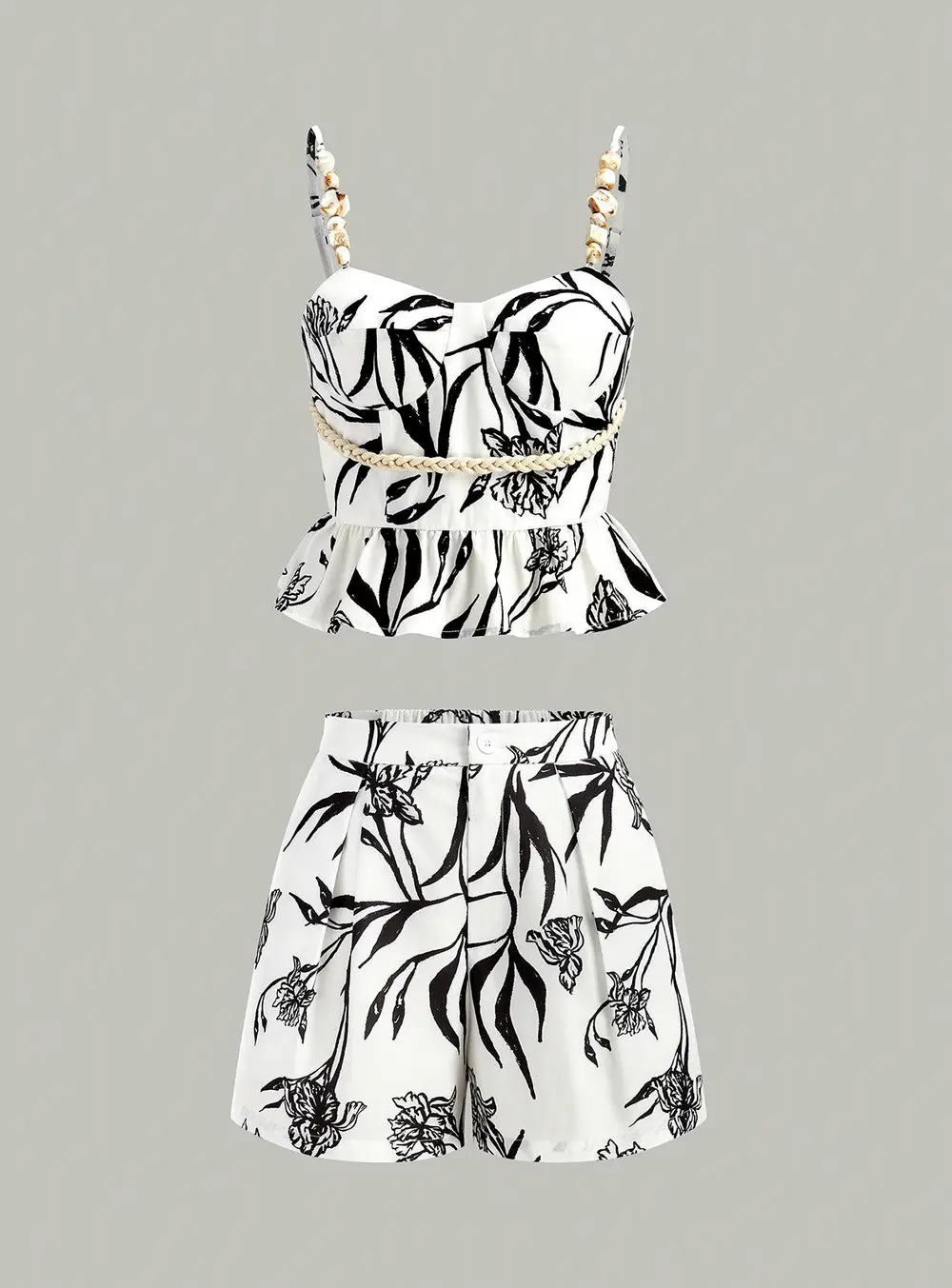 Floral Print Peplum Top With Shorts Set