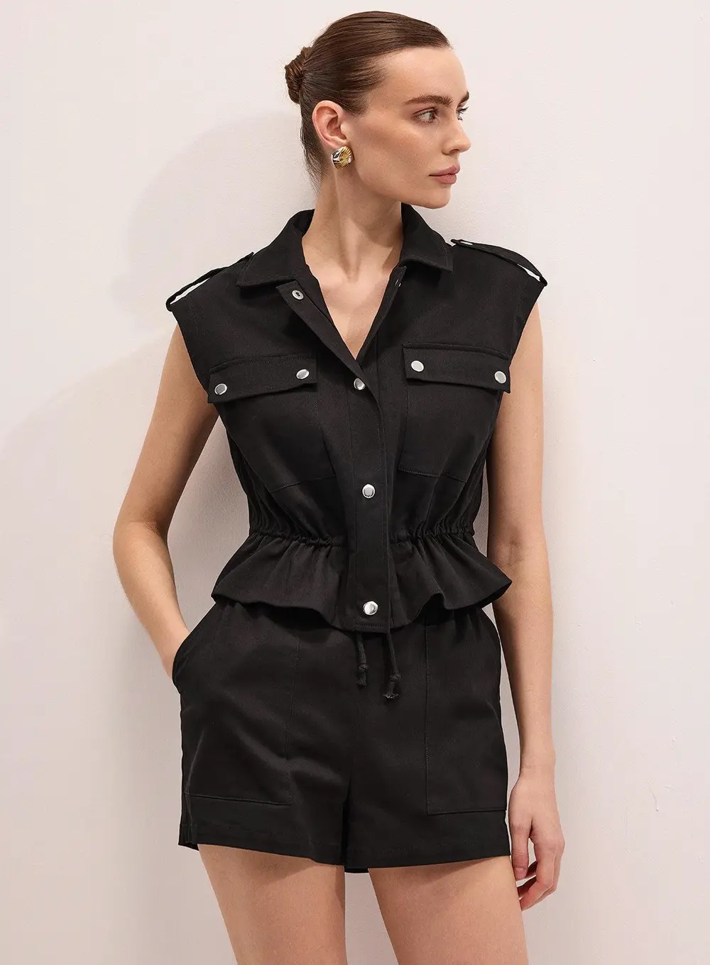 Cotton Blend Utility Vest & Shorts Set