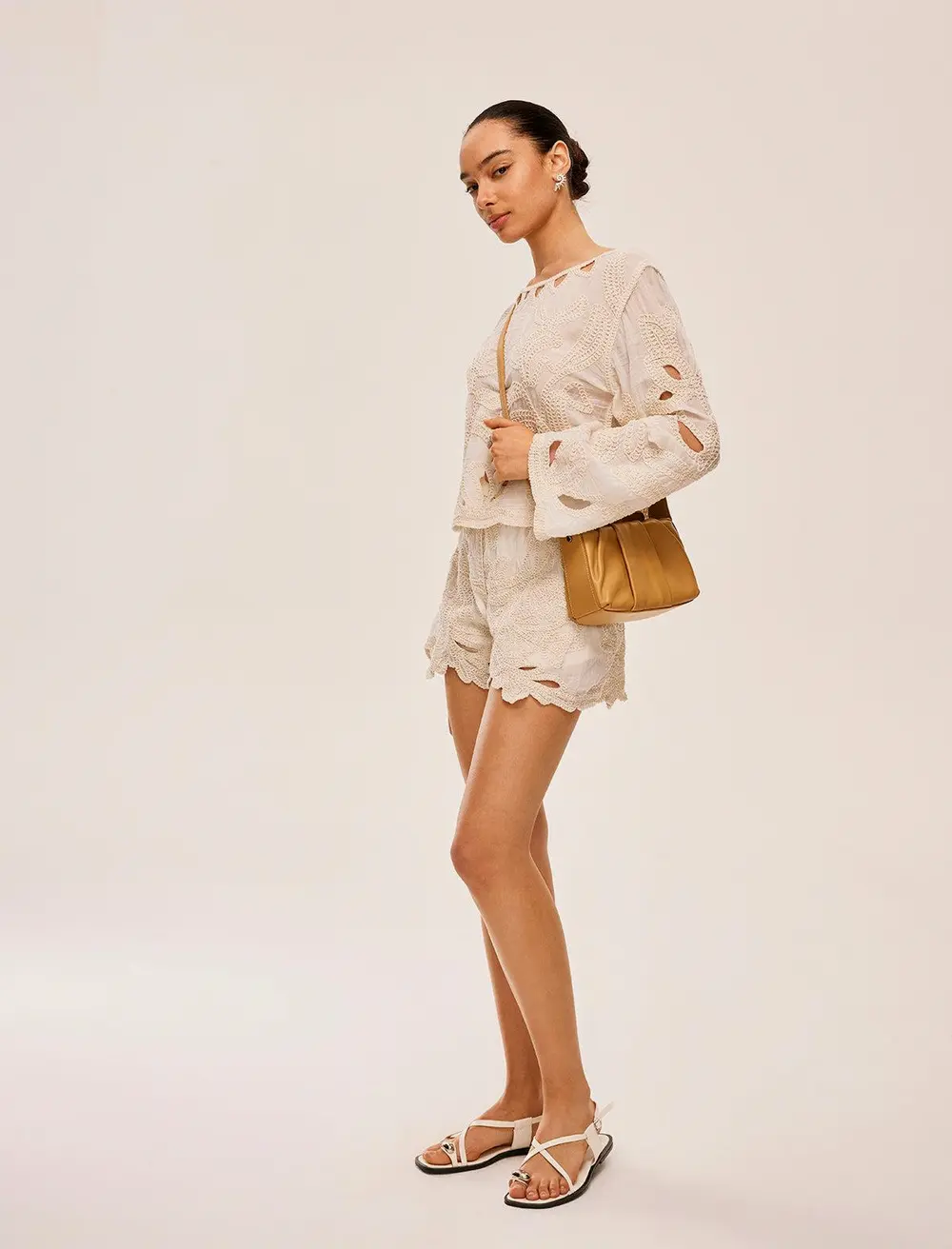 Embroidered Cut-Out Shorts Set