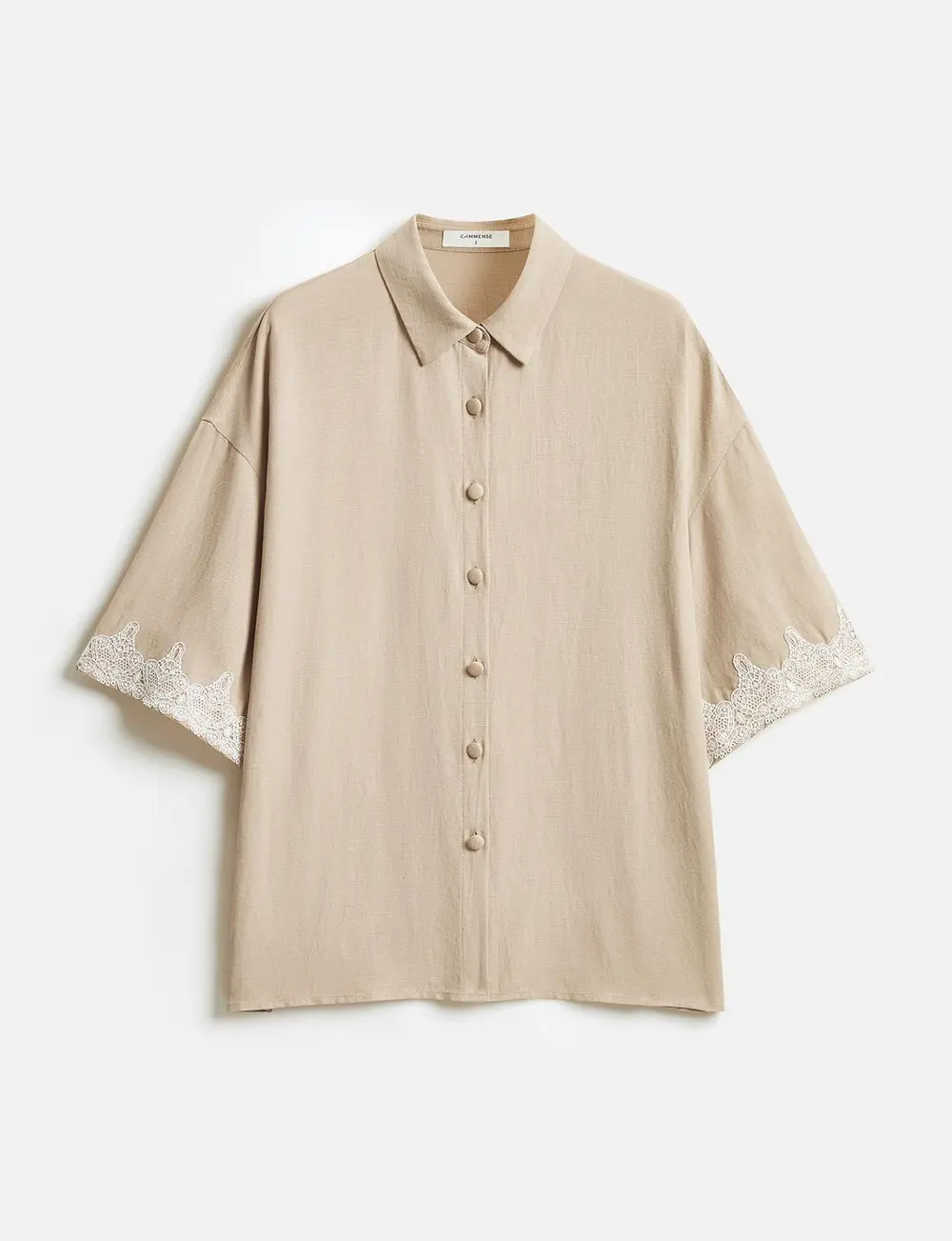 Linen Blend Lace Trim Shirt & Shorts Set