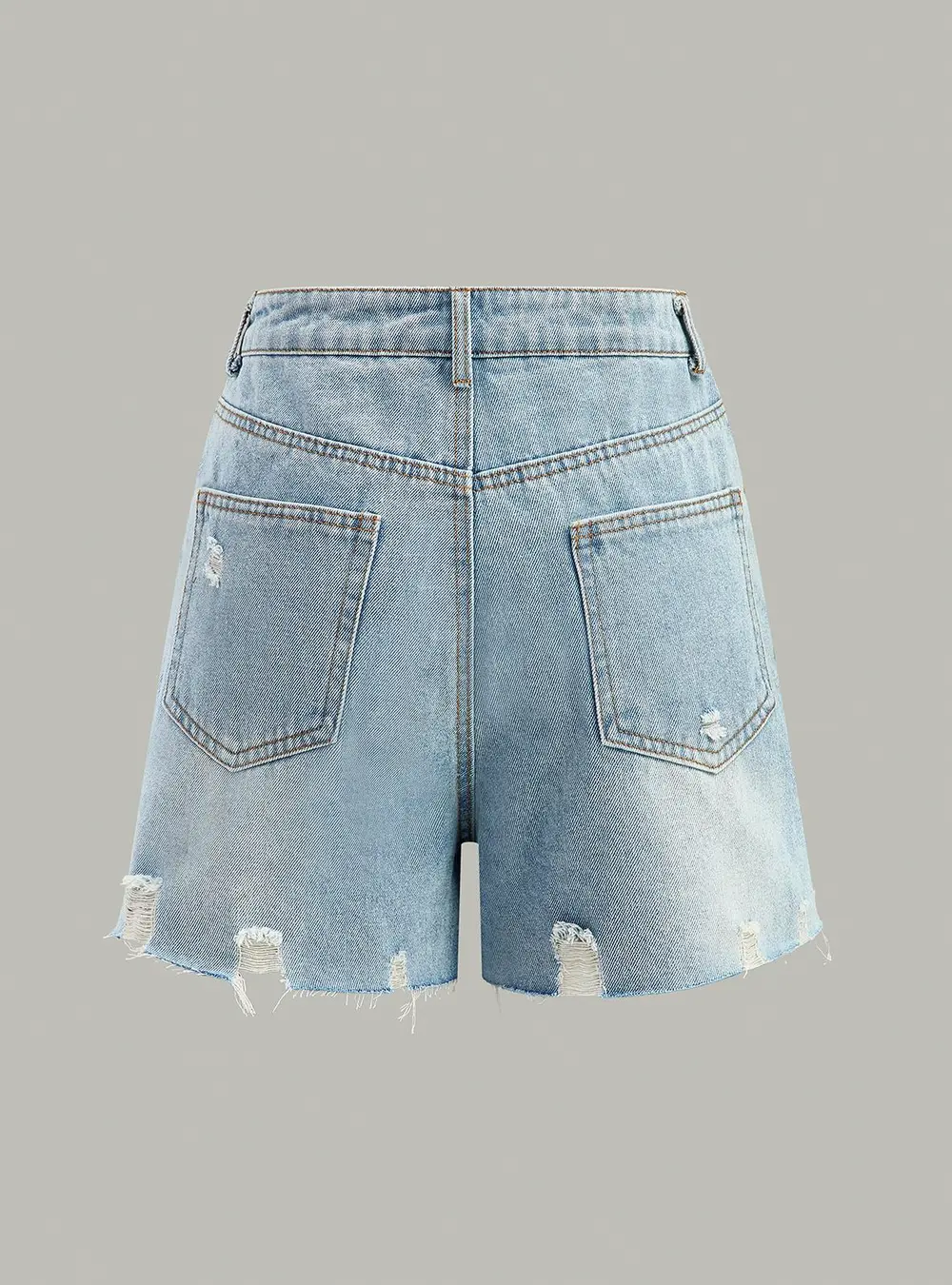 Asymmetric Waist Distressed Denim Shorts