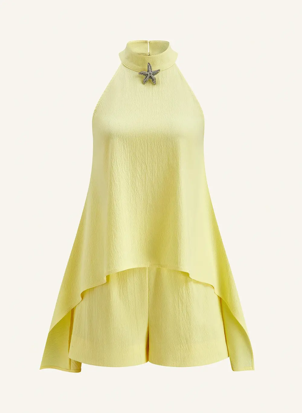 Halter Neck Asymmetric Hem Shorts Set