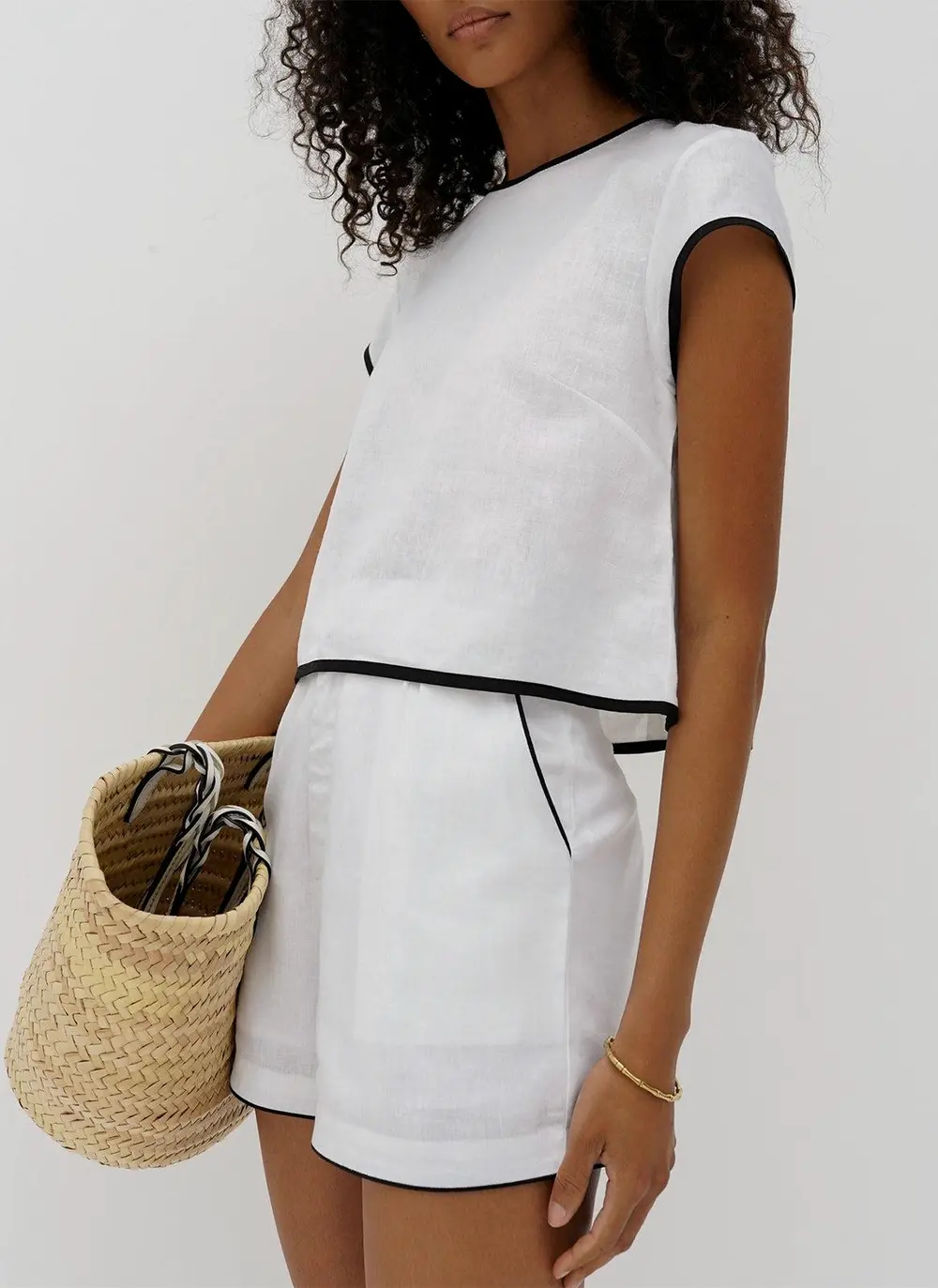 Pure Cotton Contrast Trim Shorts Set