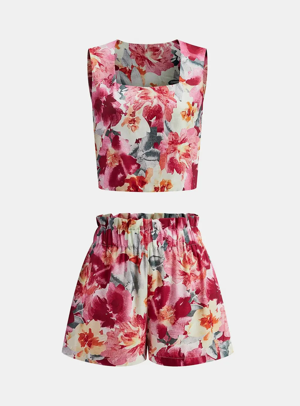 Floral Print Sleeveless Shorts Set