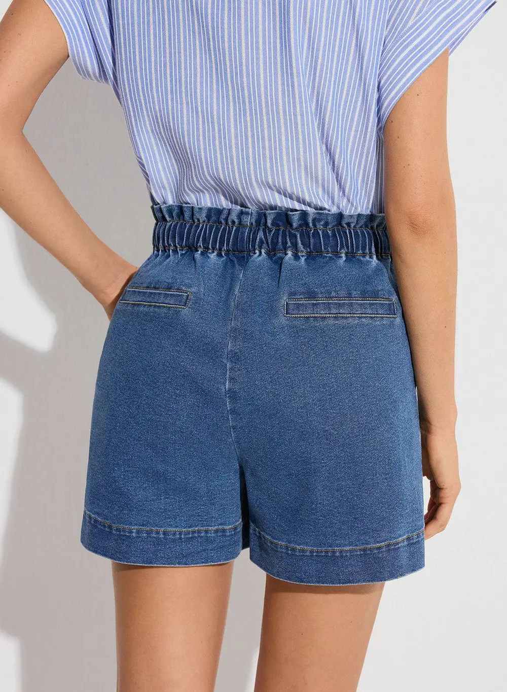 Denim Elastic-Waist Shorts with Drawstring