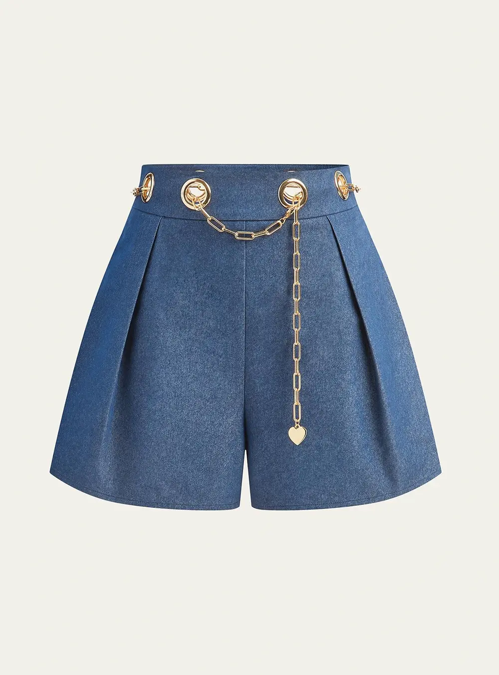Faux Denim Shorts with Metal Chain Belt