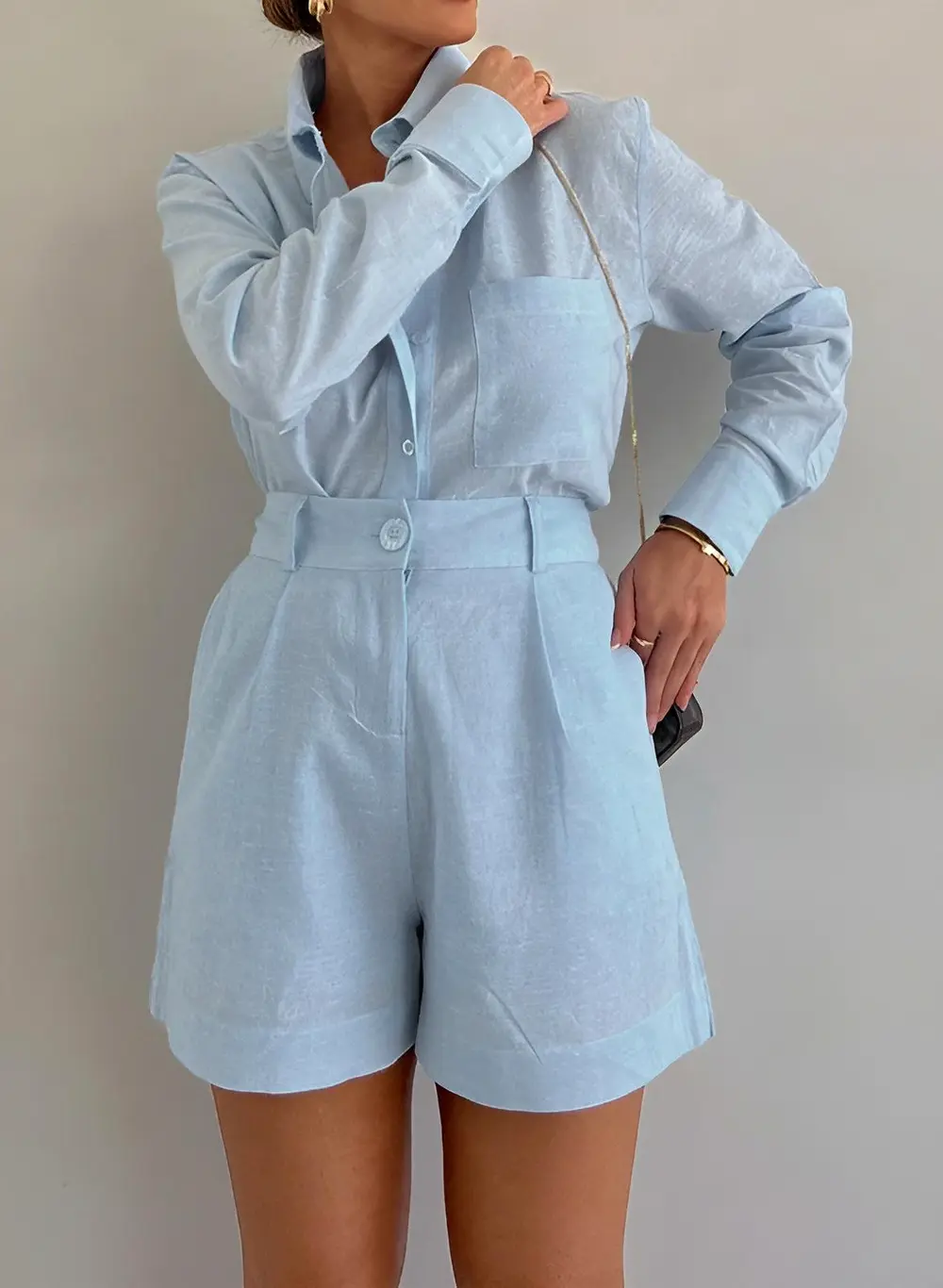 Long Sleeve Loose Shorts Set