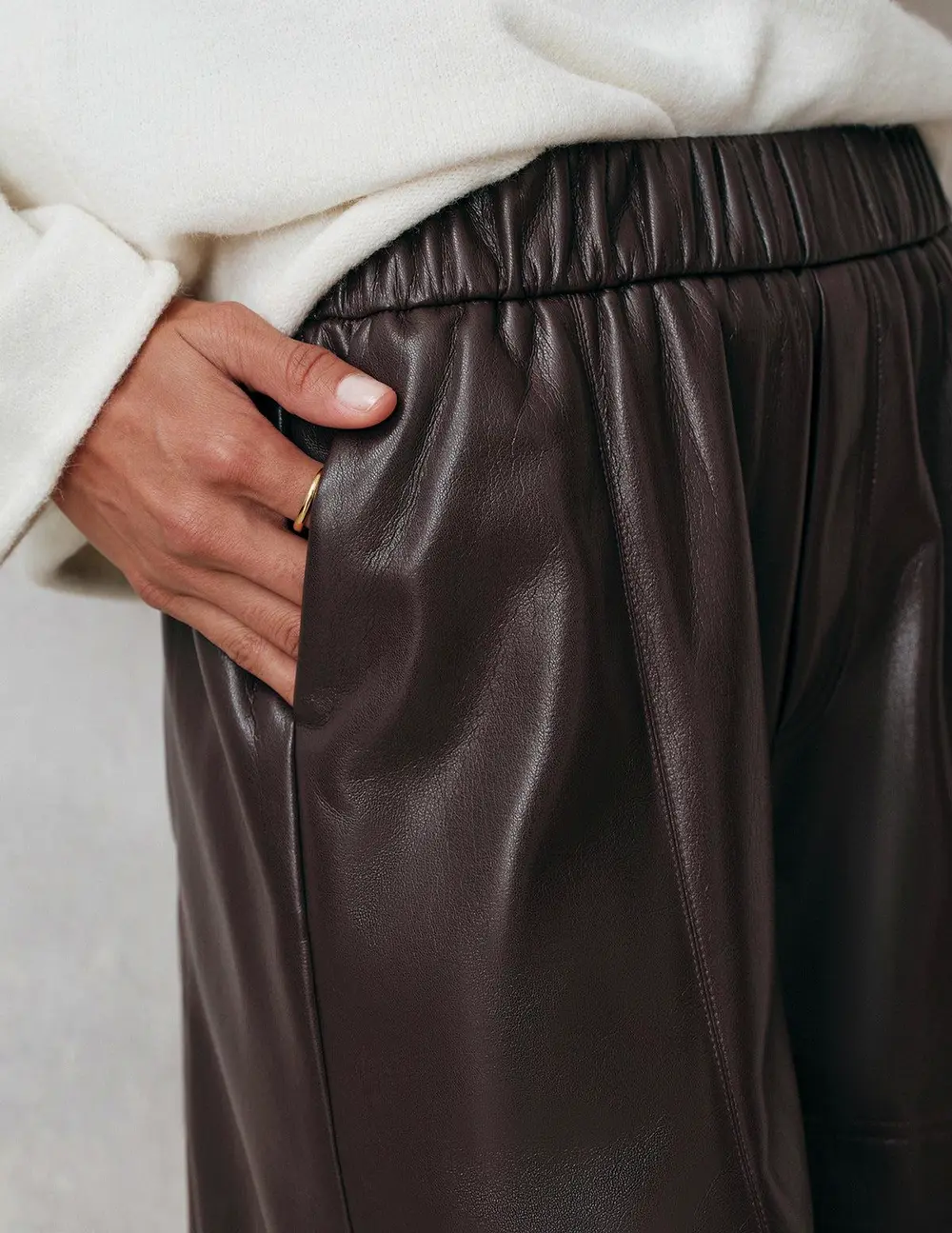 Elastic Waistband Faux Leather Shorts