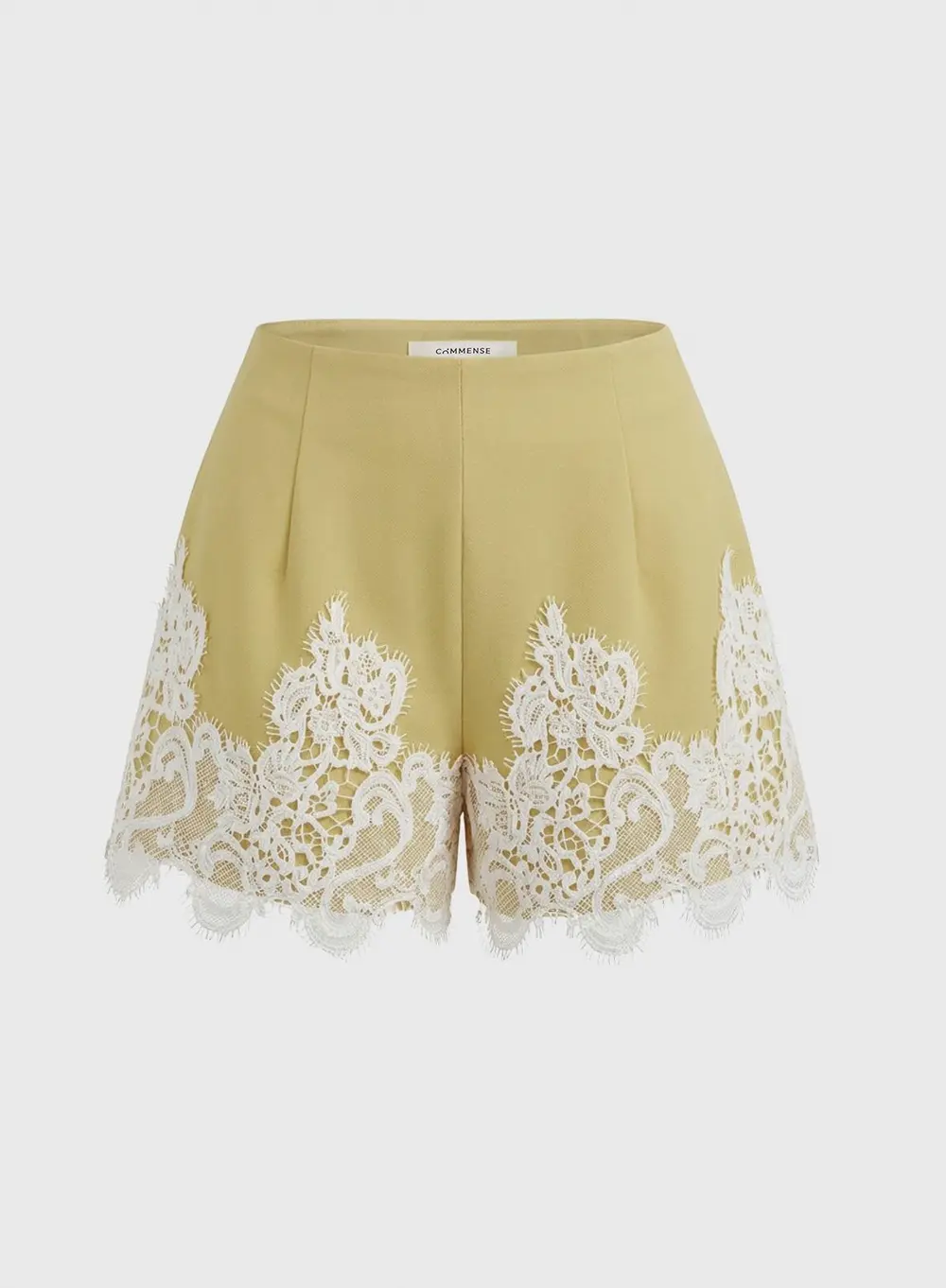 Contrast Lace Trim Mid-Waist Shorts