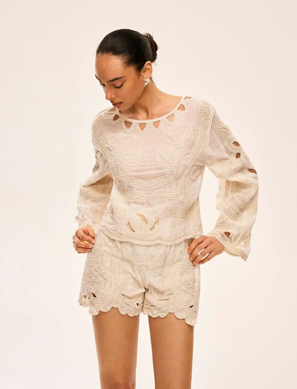 Embroidered Cut-Out Shorts Set
