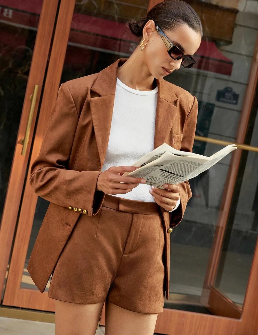 High-Waist Suede Effect Shorts