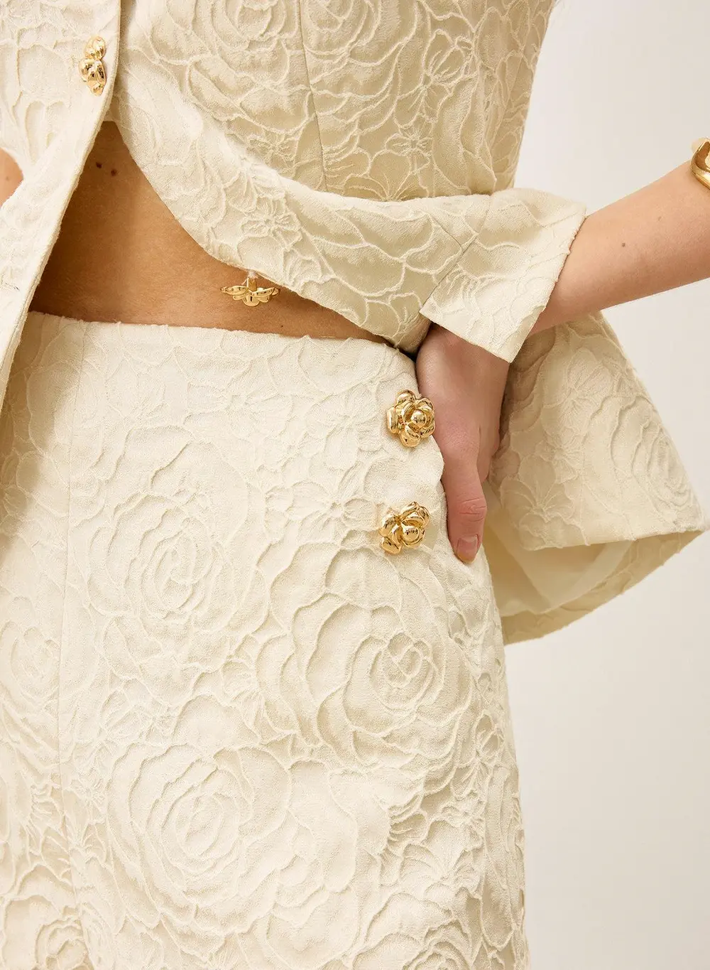 Wool-Blend Textured Jacquard Shorts with Metal Decor