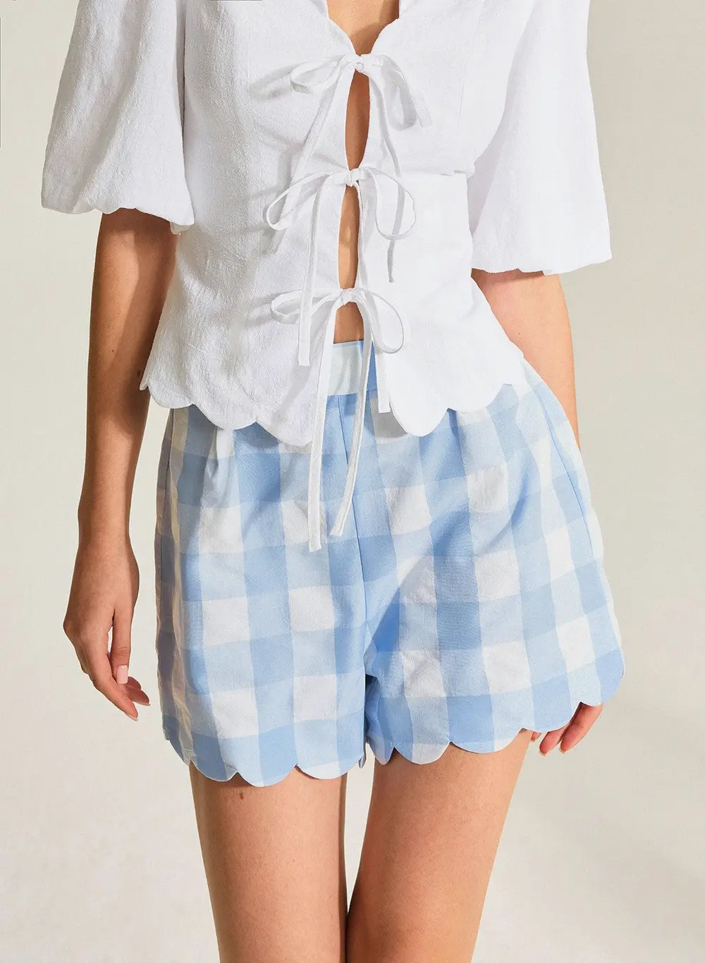 Gingham Scallop Hem Shorts