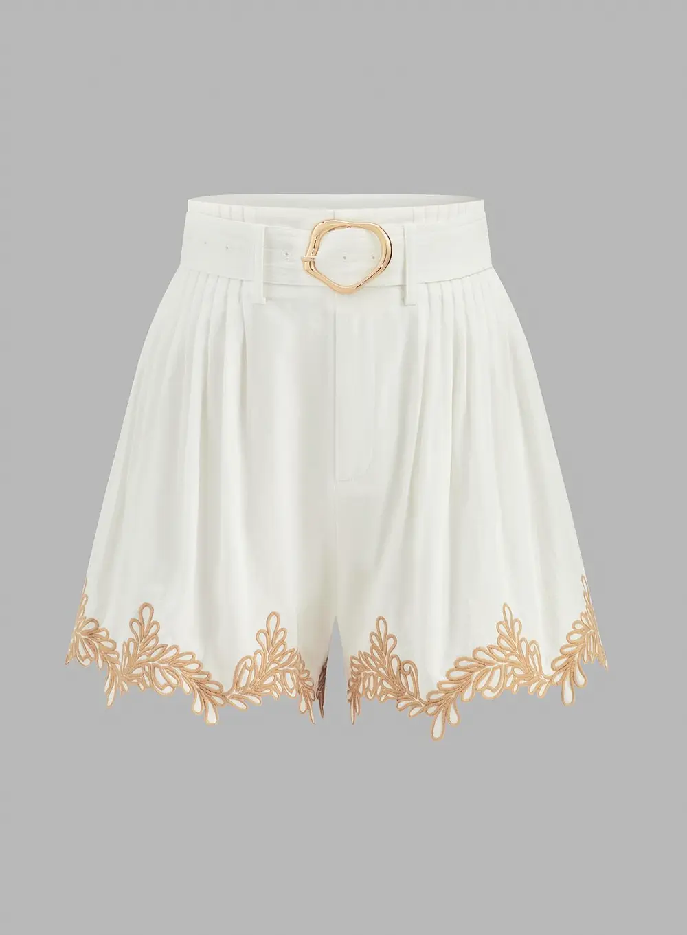 Cotton Embroidered Shirt & Belted Shorts Set