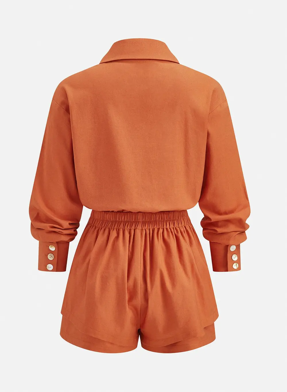 Linen Blend Shirt & Layered Hem Shorts Set