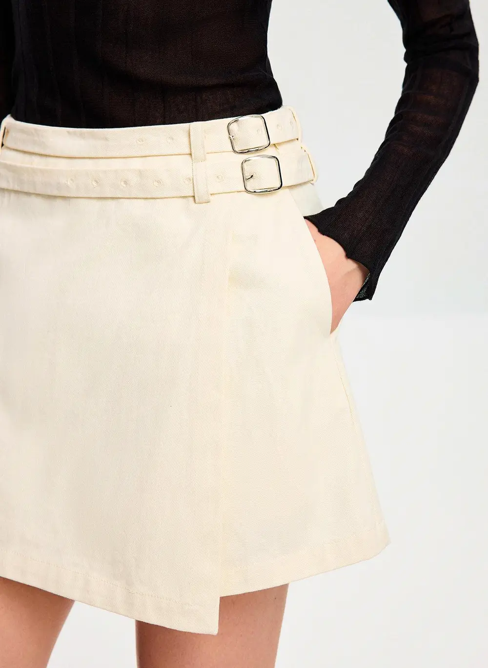 Double Belt Mid-Waist Skort