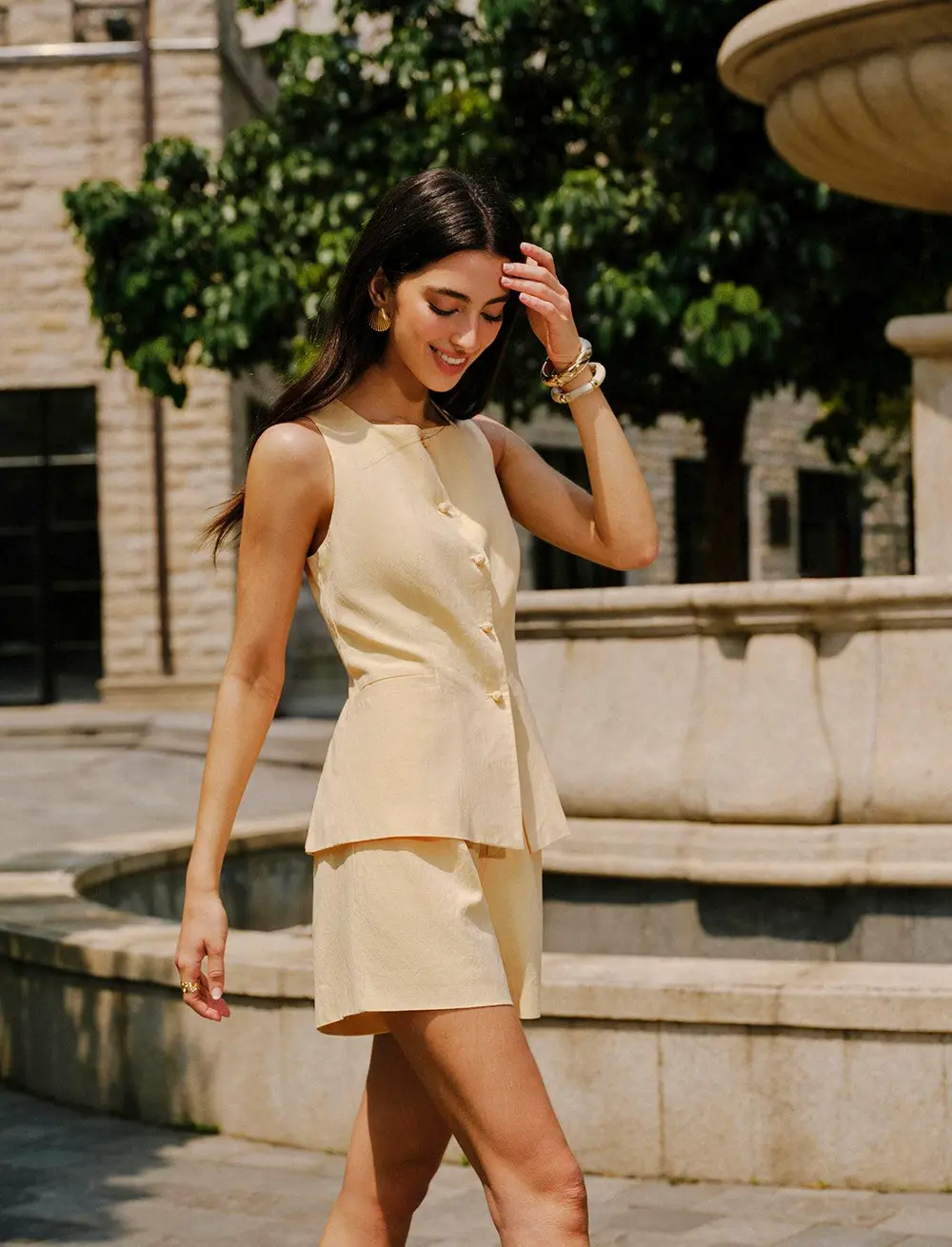 Cotton & Linen Pocket Detail Shorts Set