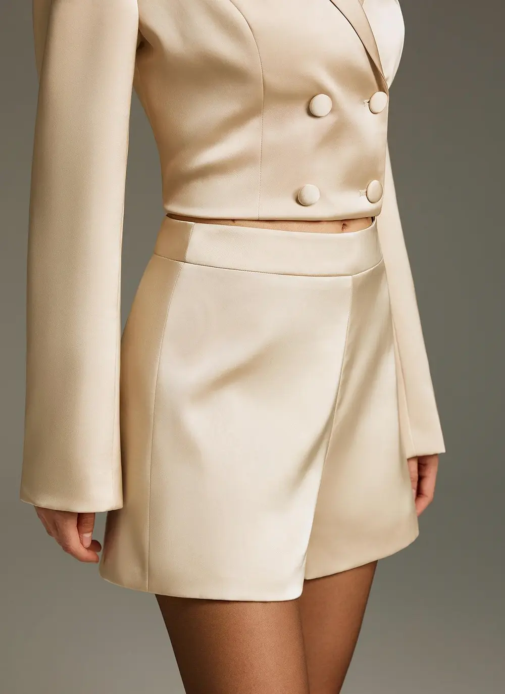 Satin Mid-Waisted Tailored Shorts