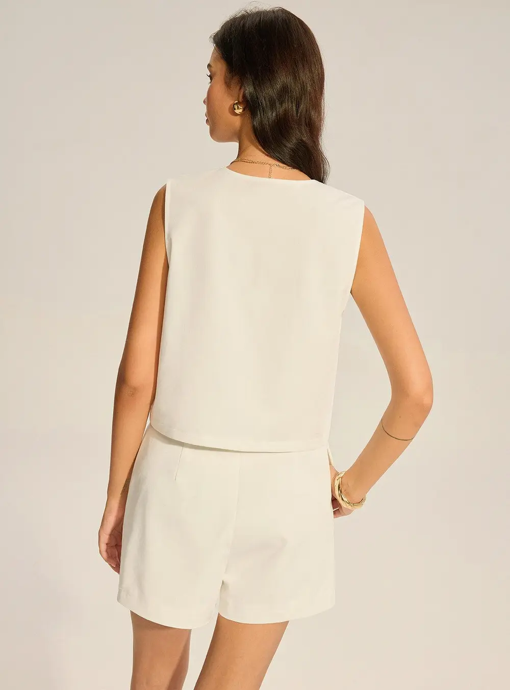 V-Neck Pocketed Top and Pleated Shorts Set