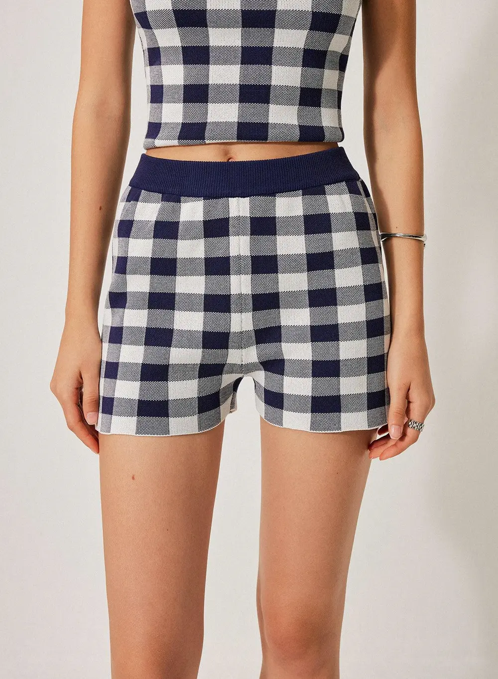 Checkerboard Knit Shorts Set