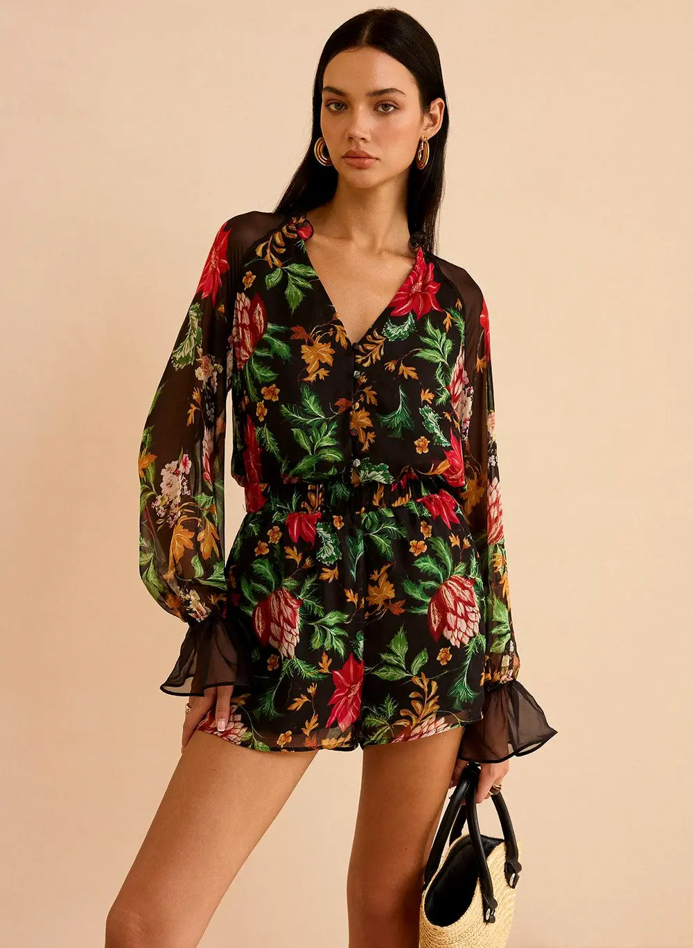 Chiffon Floral Print Elastic Waist Shorts