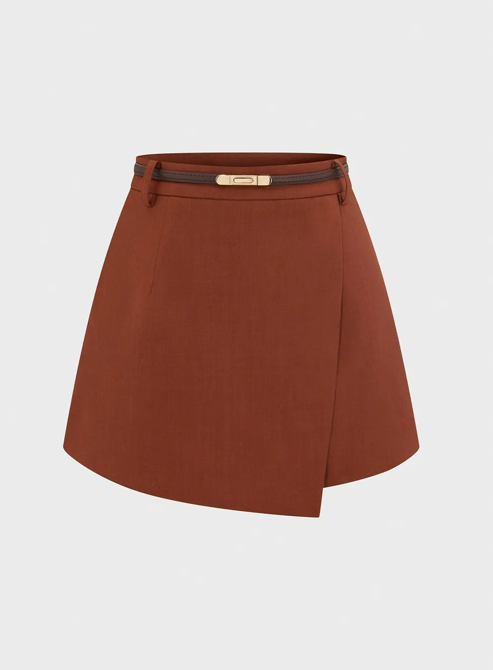 Belted Asymmetric Mid-Waist Skort